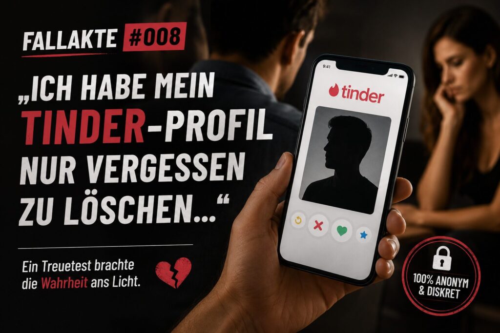 Fallakte #008 – Tinder-Profil nicht gelöscht: Ein anonymer Treuetest zeigt, wie ein Tinder-Match auf die Kontaktaufnahme eines Lockvogels reagiert.